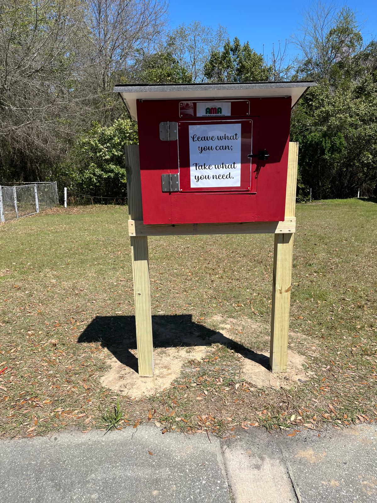 Community sharing box at Aiken Masjid: Leave what you can; take what you need.