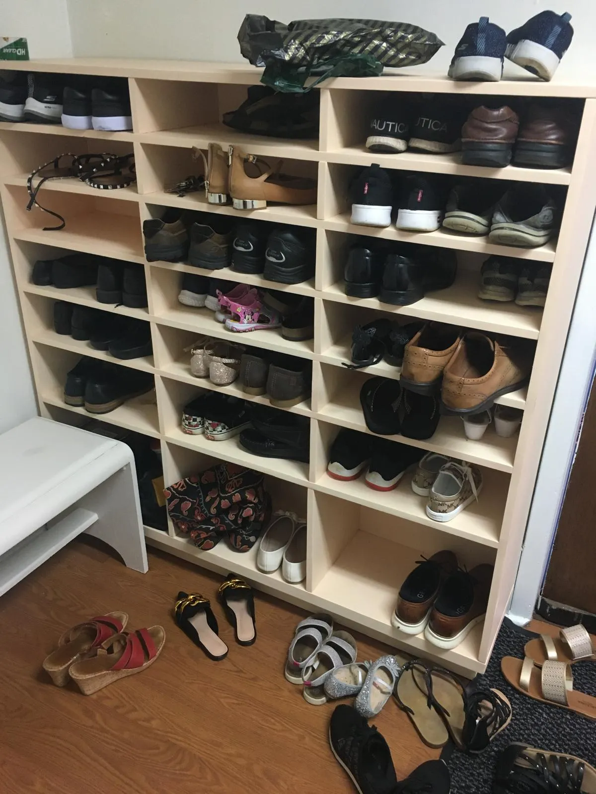 Shoe shelves at the entrance